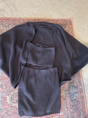 Lulus 3 Piece Ribbed Knit Set Cardigan Tube Top Mini Skirt Charcoal M
